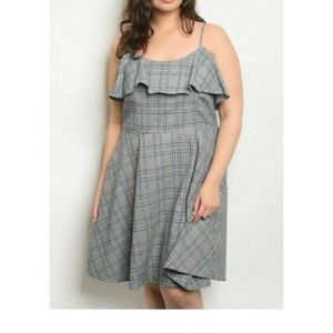 JR 3X Janette Gray & Red Plaid Ruffle Stripped Fit & Flare Casual Dress